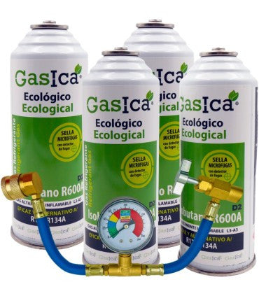 Recambio Gasica - Pack 4 botellas gas refrigerante R12 R134a con manómetro para refrigeración - 470001174P4M
