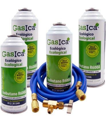 Recambio Gasica - Pack 4 botellas gas refrigerante R12 R134a con manguera y válvula para refrigeración - 470001174P4GR