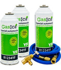 Recambio Gasica - Pack 3 botellas gas refrigerante R1234yf, manguera carga y válvula para refrigeración - 470001324P3GR
