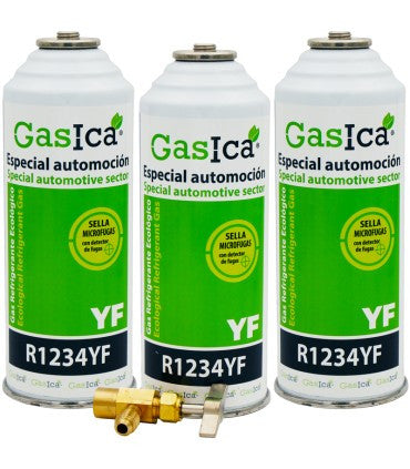 Recambio Gasica - Pack 3 botellas gas refrigerante R1234yf y llave de servicio para refrigeración - 470001324P3R