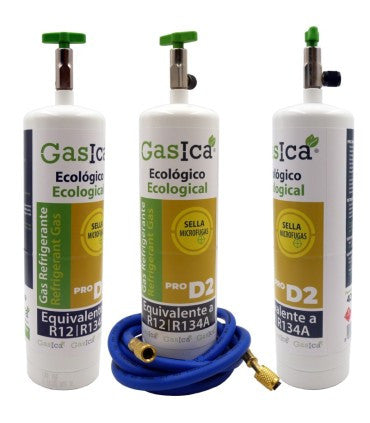 Recambio Gasica - Pack 3 botellas gas refrigerante R12 R134a y manguera carga para refrigeración - 470001174PROP3G