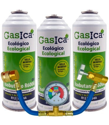 Recambio Gasica - Pack 3 botellas gas refrigerante R12 R134a con manómetro para refrigeración - 470001174P3M
