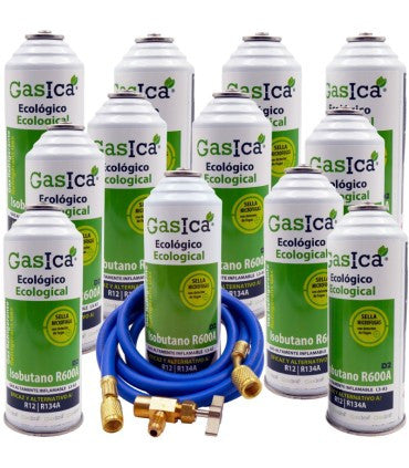 Recambio Gasica - Pack 12 botellas gas refrigerante R12 R134a, manguera carga y válvula para refrigeración - 470001174P12HR