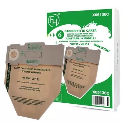 Recambio Vorwerk VK130 VK131 - Juego de bolsas para aspiradora en empaque de 6 unidades - X.05136C