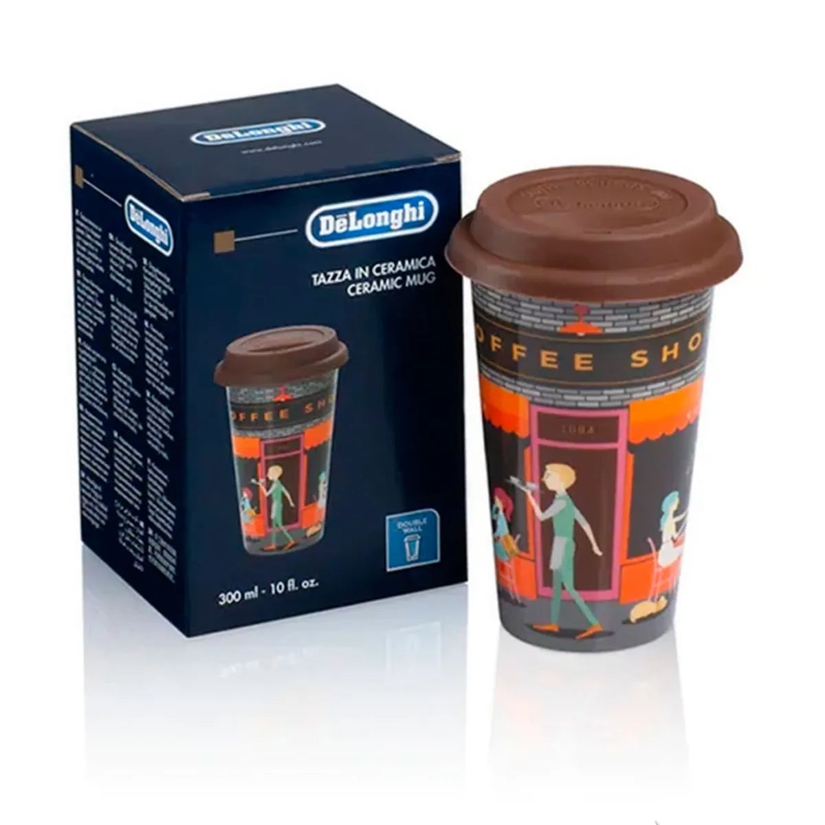Delonghi taza térmica de cerámica y tapa de silicona Coffee Shop 300 ml  DLSC066