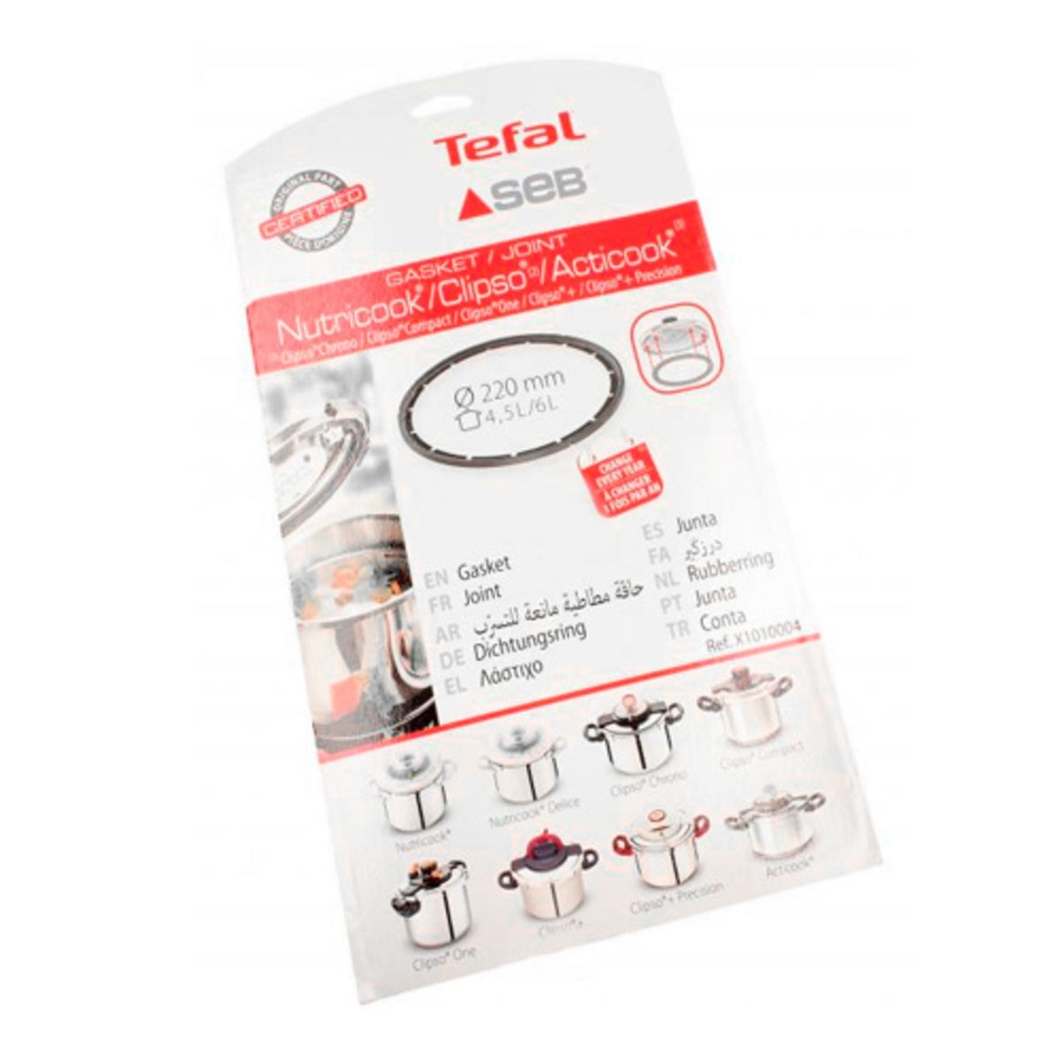 Recambio Tefal Clipso - Junta de goma para olla 4,5L - 6L 22cm - X1010004