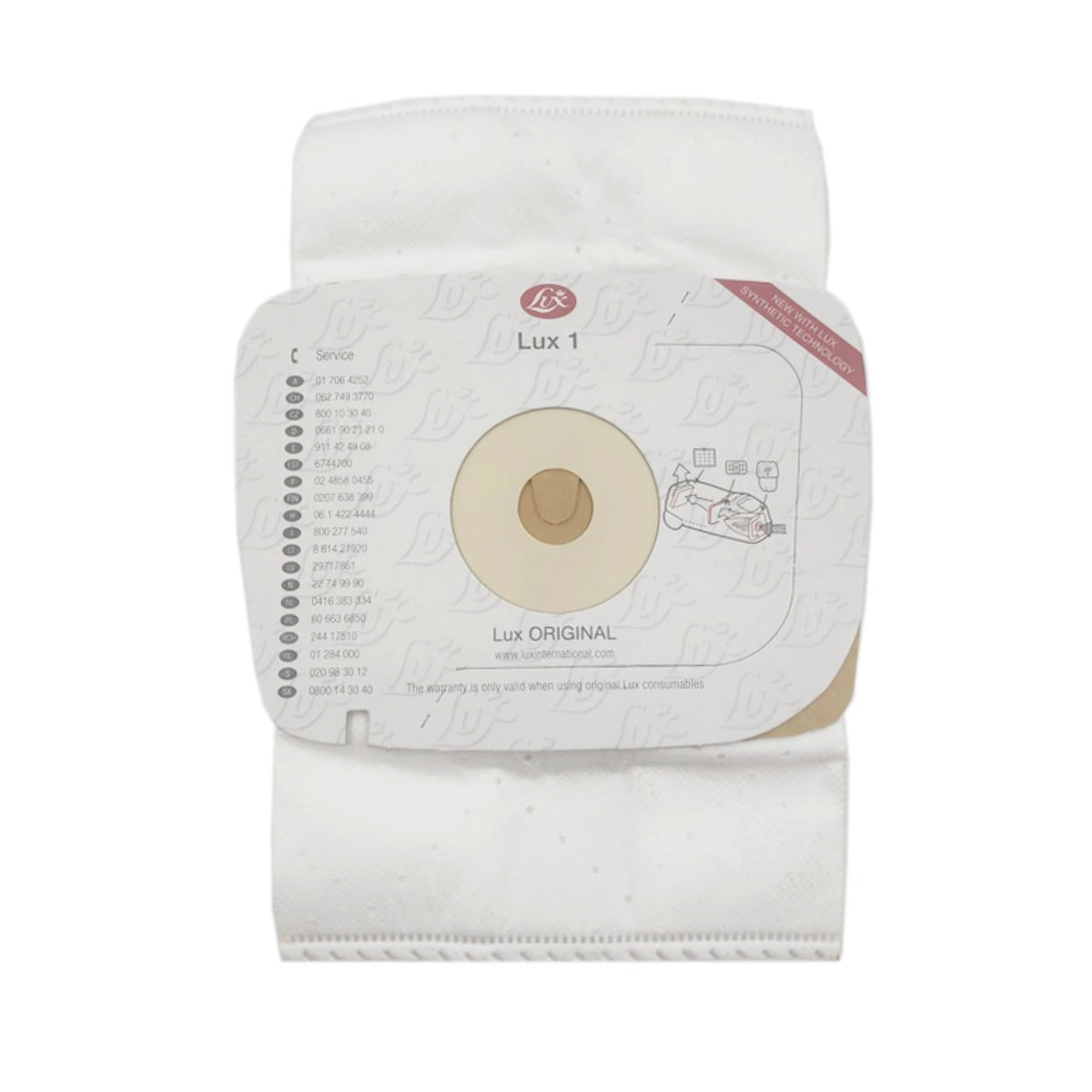 Recambio Modelos Lux 1, D820 - Bolsas para aspiradoras Lux - LUX180