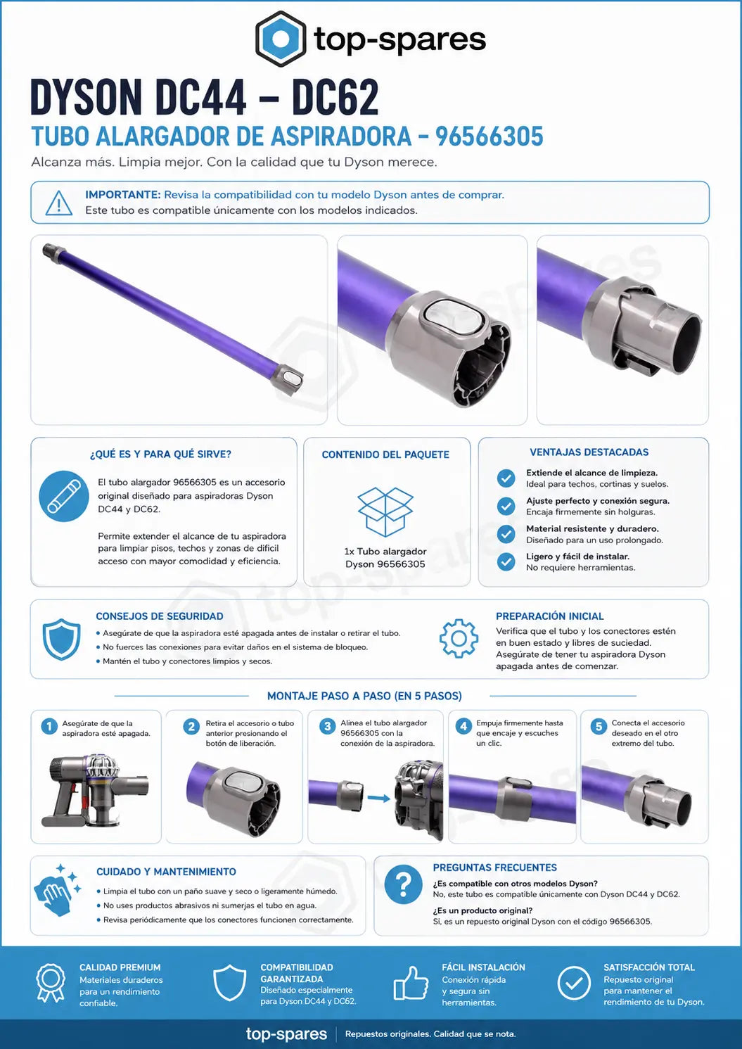 Dyson DC44 - DC62 - Tubo alargador de aspiradora - 96566305