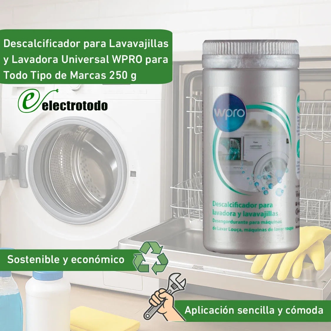 Descalcificador limpiador lavavajillas y lavadora Whirlpool Wpro 484000008510