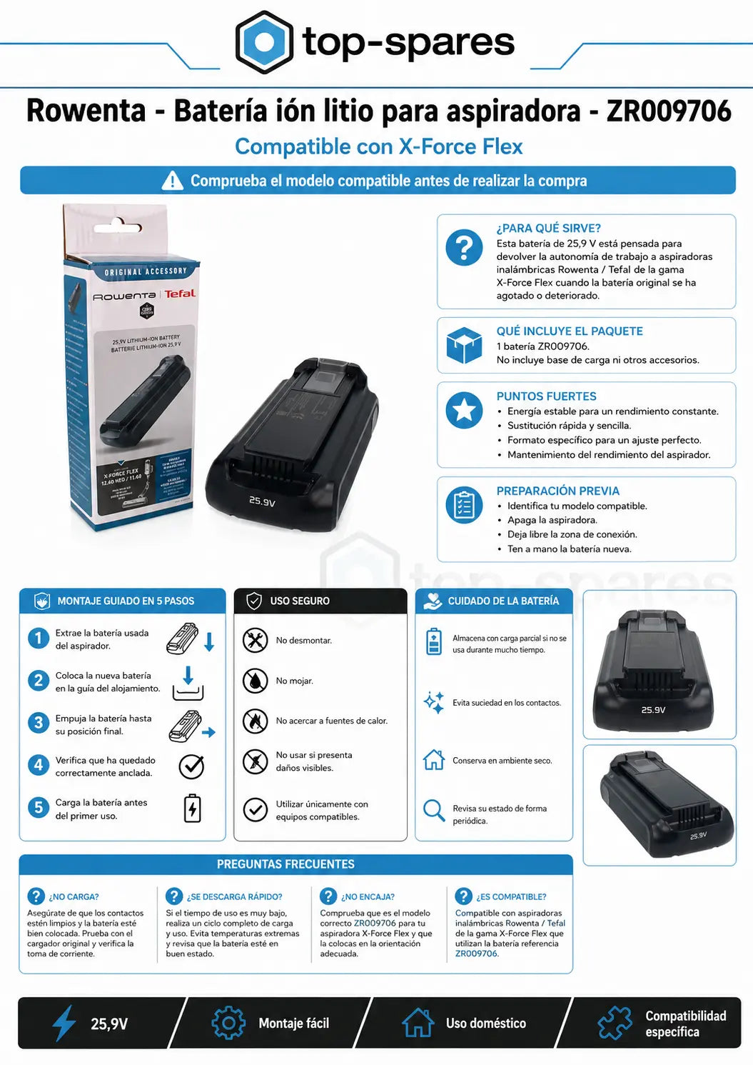 Rowenta - Batería ión litio para aspiradora - ZR009706