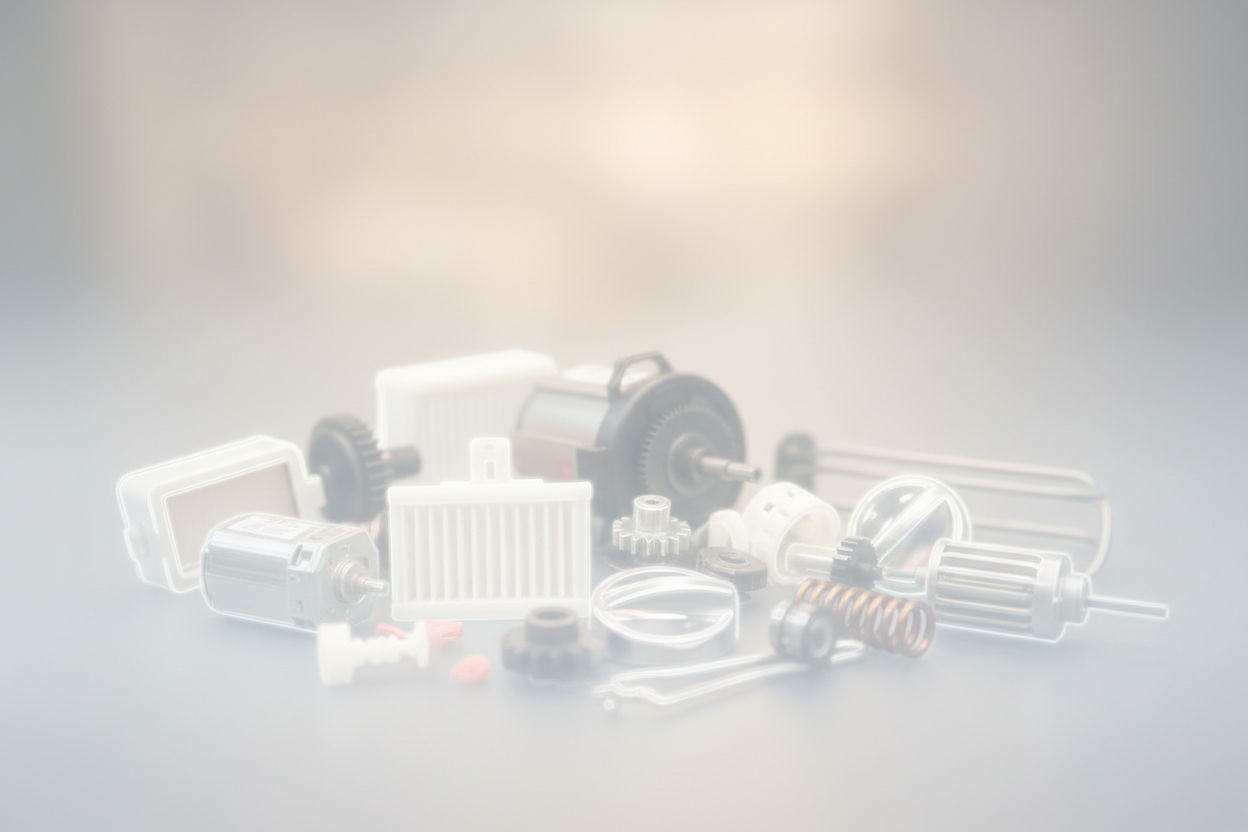 piezas y recambios de electrodomésticos, muy difuminadas, borrosas, y con una opacidad del 40